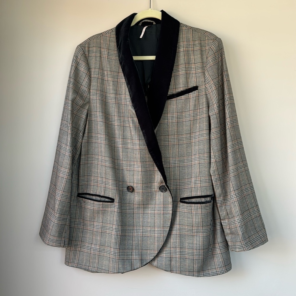 Free People Plaid Blazer with Black Accents